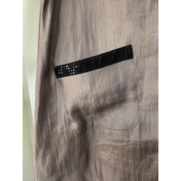 IC By Connie K Elegant Glittery Brown Sequin Trim Asymmetrical Blouse Size Small - Picture 7 of 14